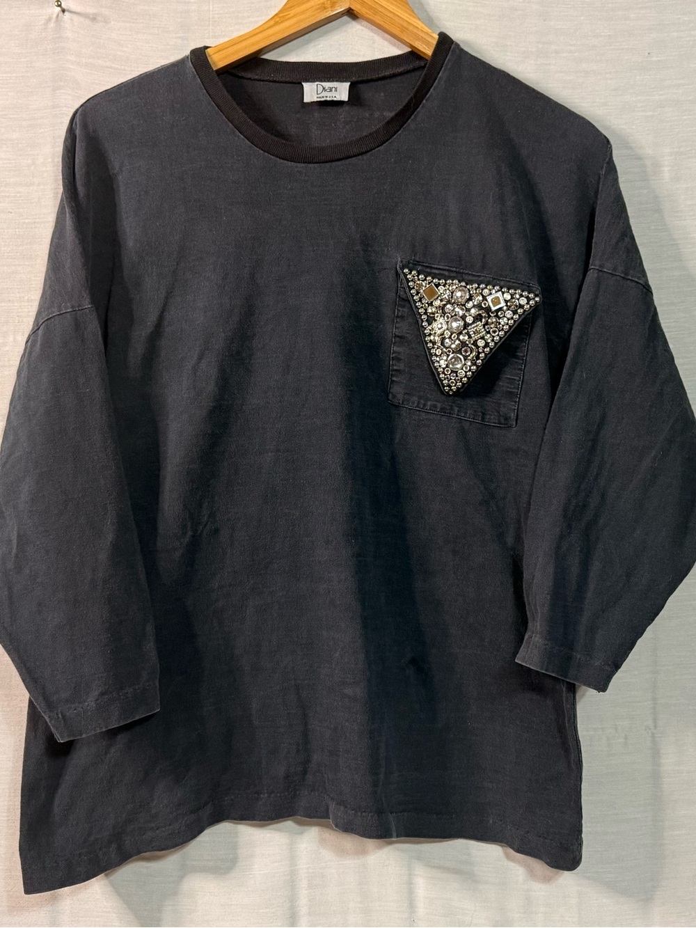Vintage Diani Made in USA Jeweled Rhinestone Pocket Oversized Top